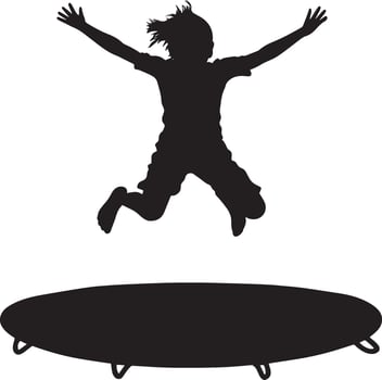Trampoline Jumping Child Silhouette Full-length silhouette of a child soaring through the air with arms extended. vector