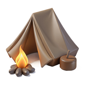 serene traditional Silhouette of Tent and Campfire Isolated png