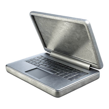 impressive vintage Silver Laptop with Open Screen Isolated Element png