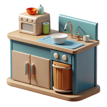 extraordinary vintage Simple Kitchen Counter with Appliances Transparent Background authentic png