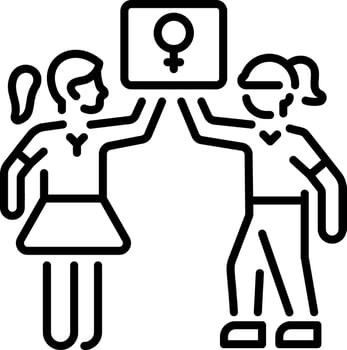Liberal women doing protest for their rights, line style icon vector