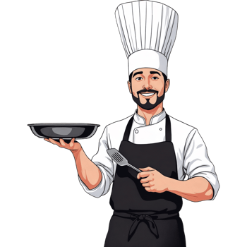 Smiling Chef Holding a Silver Serving Platter png