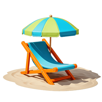 A beach chair and umbrella on a sandy beach png