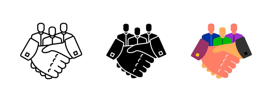 Business handshake icon. Symbol of partnership, teamwork and successful agreement. Corporate collaboration, professional trust and negotiation pictogram. Business deal concept illustration. vector