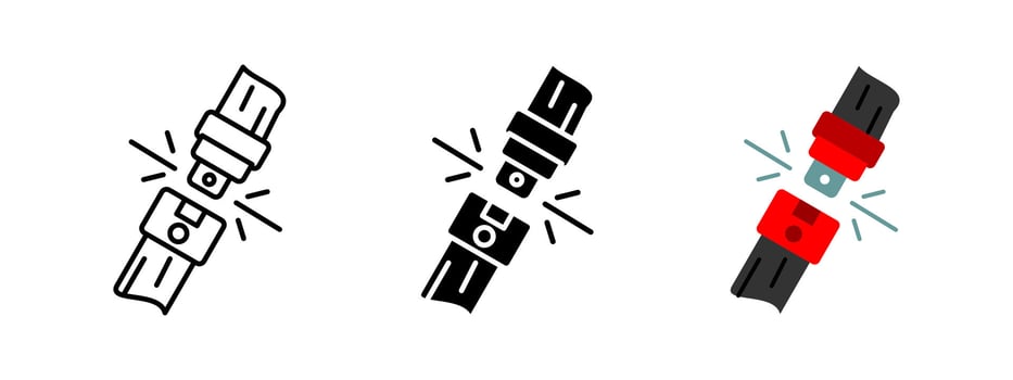 Fasten seatbelt icon. Car safety belt buckle being secured. Symbol of travel security and accident prevention. Fasten up your seatbelt while driving. Transportation safety concept. vector