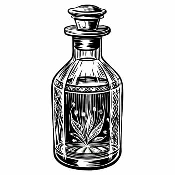 Vintage Botanical Etching of Apothecary Bottle with Floral Design vector