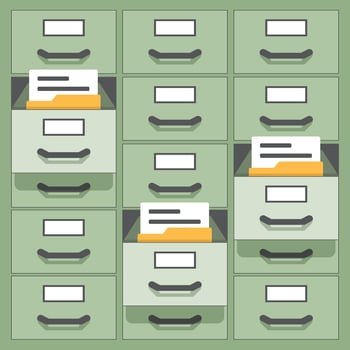 File cabinet with file folders and papers vector