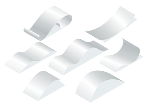 Payment check and receipts with shadows. Set of curved financial paper, purchase invoice. Buying, bill or calculate pay. Receipt the seller forms vector
