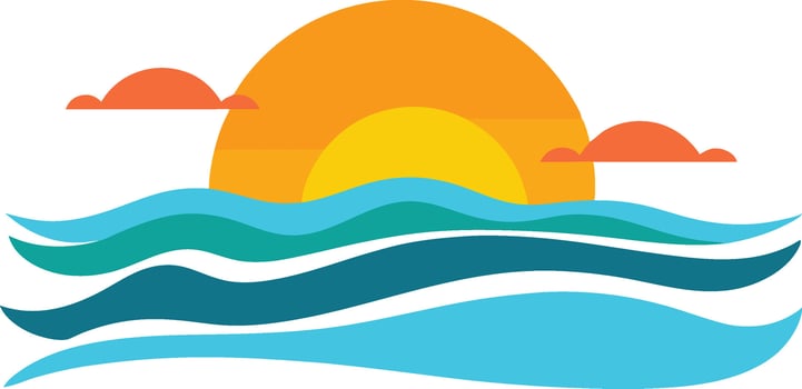 Beach Sunset with Crashing Waves Illustration - Tropical Ocean Scene vector