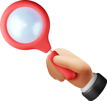 3D red magnifying glass in hand png