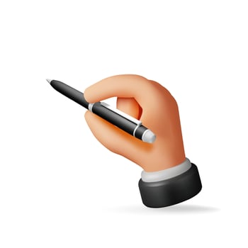 3D detailed classic ballpoint pen in hand isolated on white. Render black pen with button. Office and school equipment, stationery. vector