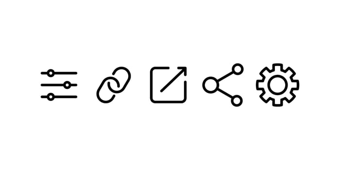 Icons for settings, link, edit, share, and gear. Suitable for digital design projects needing user interface elements. Ideal for web designers. vector