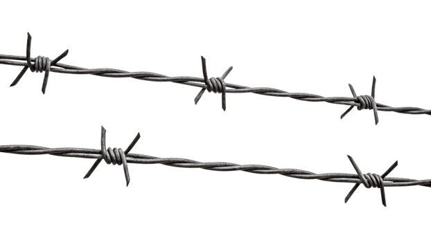 Diagonal rows of tightly wound barbed wire, their weathered texture and pointed edges emphasizing durability and boundary enforcement in a stark industrial design png