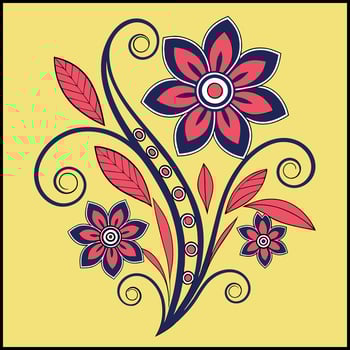Contemporary Floral Graphic - Abstract Flowers with Spirals and Leaves Design vector