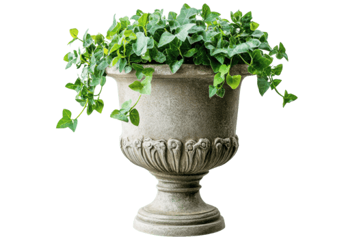 a white planter with green plants on a white Pale Flash png