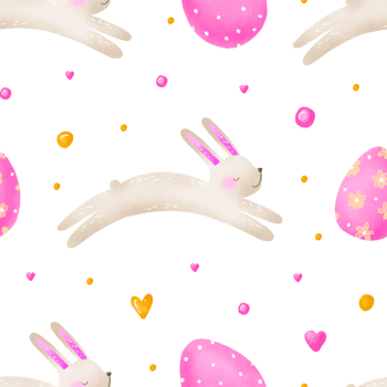 Easter bunny seamless pattern. Funny hare and easter eggs. Spring pattern hand drawn png
