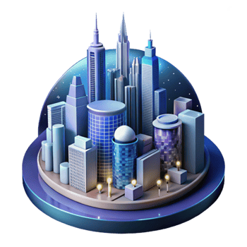 wonderful rustic Smart City Skyline at Night Cutout detailed png