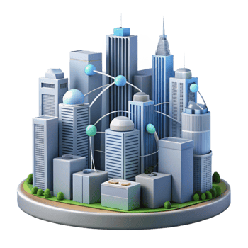 elegant traditional Smart City Skyline with Connected Buildings Isolated genuine png