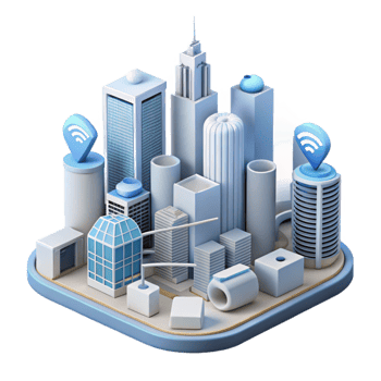 impressive rustic Smart City Skyline with Connected Buildings Isolated png