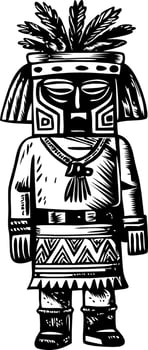 A vintage style illustration of kachina doll vector
