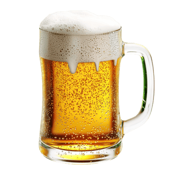 Chilled glass mug filled frothy golden beer ready to drink png