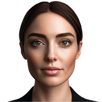 Confident woman in a black suit a poised serious look png