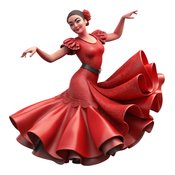 vibrant creative Spanish Flamenco Dancer Dress Flowing Movement Cutout png