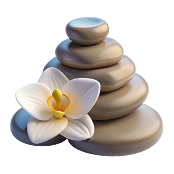 serene rustic Spa Stones and Orchid Flower Cutout premium png