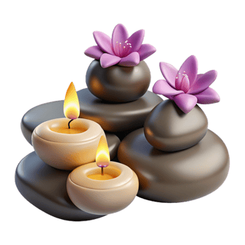 vibrant abstract Spa Stones with Candles and Flowers Isolated Element detailed png
