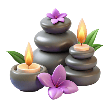 dramatic contemporary Spa Stones with Candles and Flowers Isolated Element png