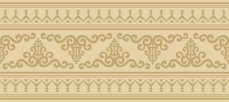 golden seamless Yakut ornament. Endless border, frame of the northern peoples of Far East. vector