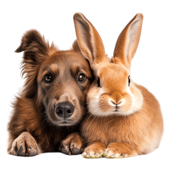 Cute Dog and Rabbit Sitting Together in a Heartwarming Moment png