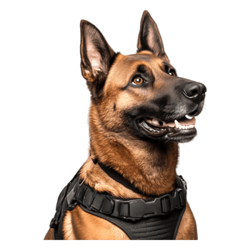 Focused Working Dog Portrait in Harness on png