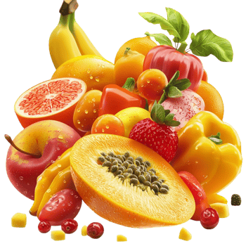 Colorful assortment of tropical fruits including papaya bananas png