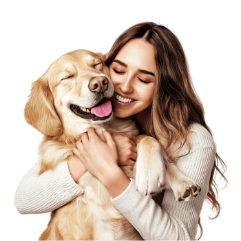 Joyful woman hugging her golden retriever love happiness png