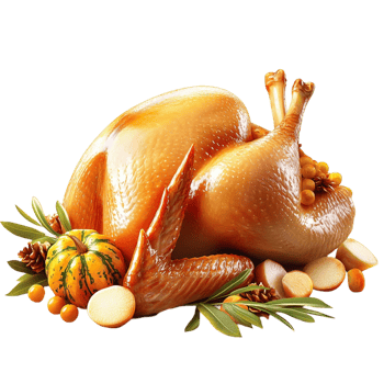 roasted turkey garnished herbs fruits png