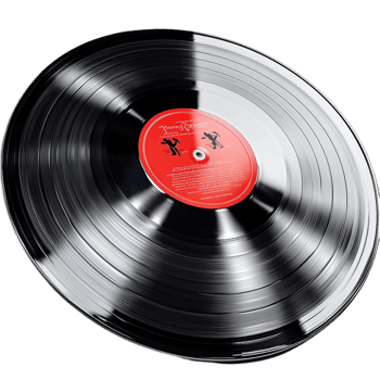 black vinyl record a red label glossy surface png