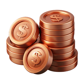 beautiful vintage Stack of Coins Financial Savings Copper Finish Cutout authentic png