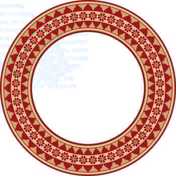 round Assyrian gold with red ornament. Circle, border, frame of Mesopatamia. Pattern, ring of the ancient East. vector
