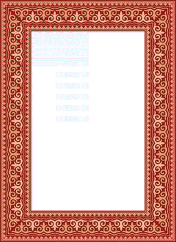 gold with red square Kazakh national ornament. Ethnic pattern of the peoples of Great Steppe, vector