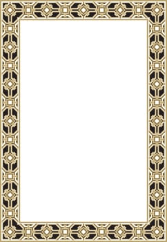 square European gold and black ornament. Rectangular pattern, circle, ring of the Middle Ages. Revival border. Decoration of palaces and churches. vector