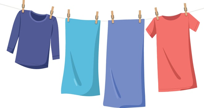 Colorful clothes hanging on a clothesline in a flat design illustration vector