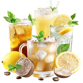 Reing citrus mint iced tea in tall glasses ice cubes png