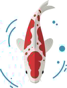 Colorful koi fish swimming gracefully in a minimal art style with water ripples vector