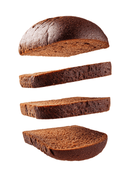 Floating Slices of Dark Brown Bread with Dense, Slightly Porous Interior png