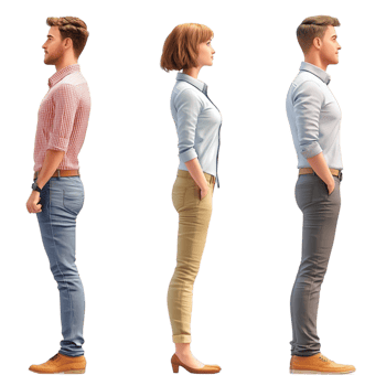 Three people sting side by side comparing their heights png