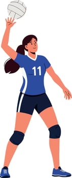 Female volleyball player in action wearing a blue uniform with number 11 in a minimal illustration vector