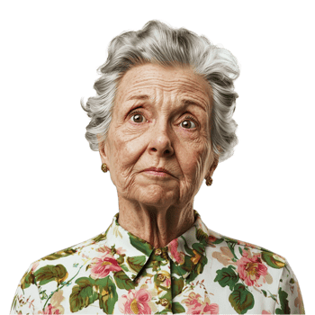 Elderly woman gray hair wearing a floral dress a serious look png