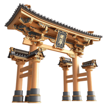 Traditional Japanese torii gate sting tall intricate wooden details png
