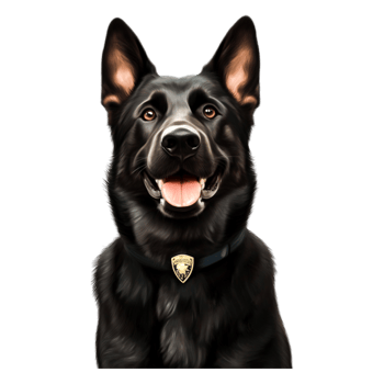 Black German Shepherd Portrait with Police Badge and Happy Expression png